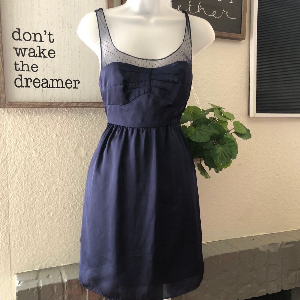 90s American Eagle Outfitters navy blue dress with mesh overlay pleated prom